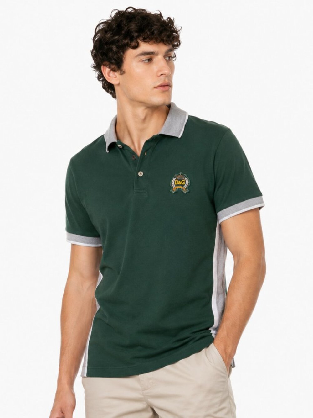 Dolce & Gabbana D&G Polo Shirt Mens Large Green Crest Logo Short Sleeve Italy